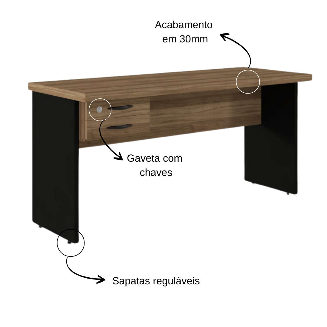 Mesa reta 150x60 com 2 gv - Nogal/Preto - LT