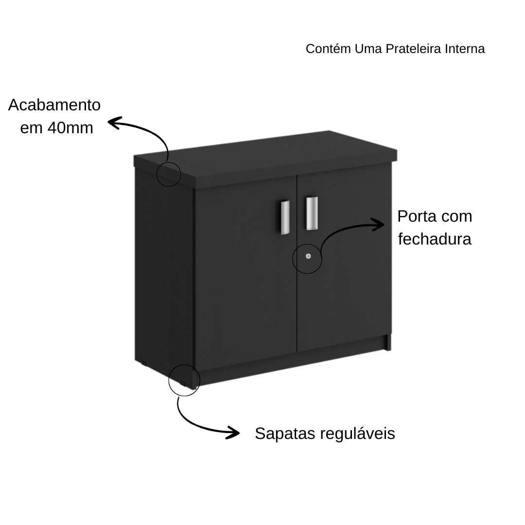 Armário Baixo 2 portas - Preto - MODENA